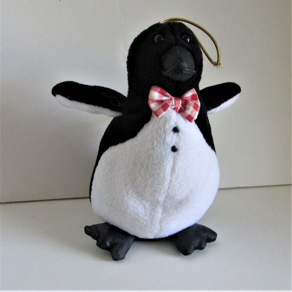 Penguin 5.5" Dakin Emperor Penguin Bean Bag Plush Red White Bow Tie - Picture 1 of 15